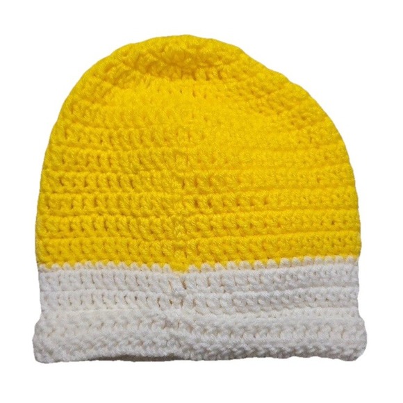 Beanie Crochet Handmade Flower Hat Women's OS Yellow White Knit NEW - Picture 3 of 5